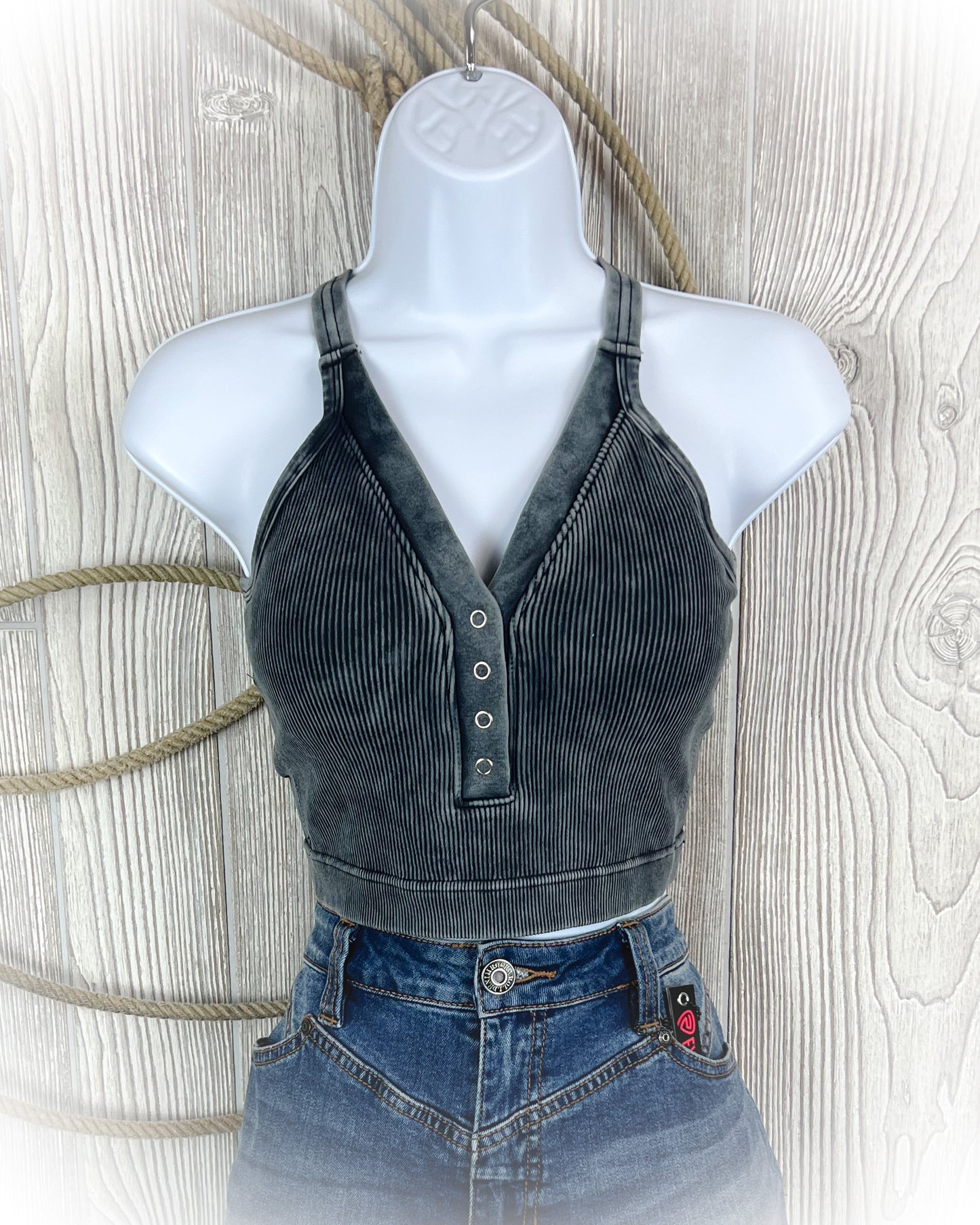 So Comfy Button V-Neck Bralette/Tank Top