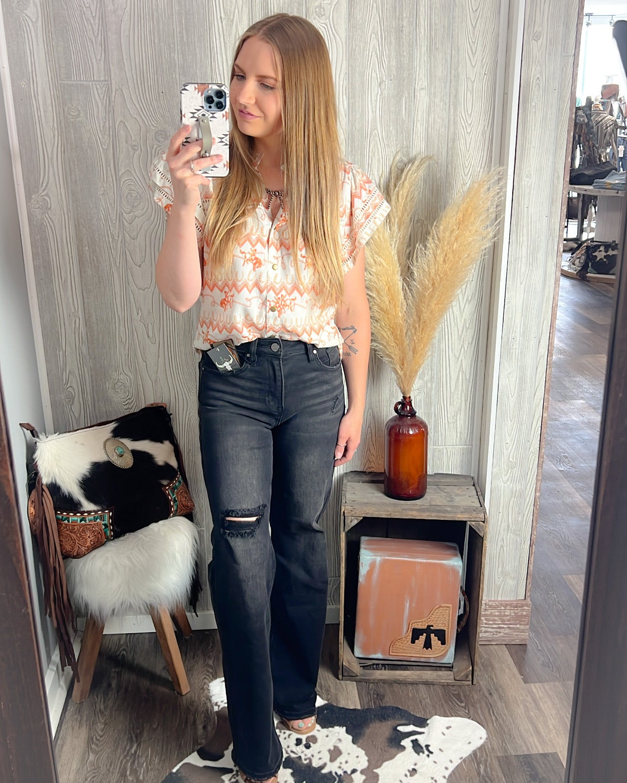 Rustling Rodeo Flutter Sleeve Top β Western Modest Blouse