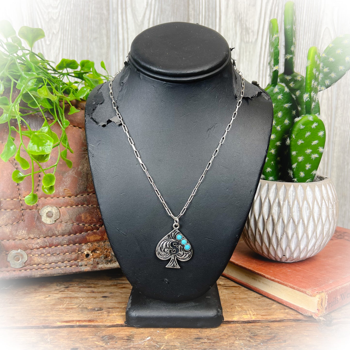 Western Spade Initial Necklace