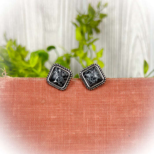 Small Western Stone Stud Earrings - Black