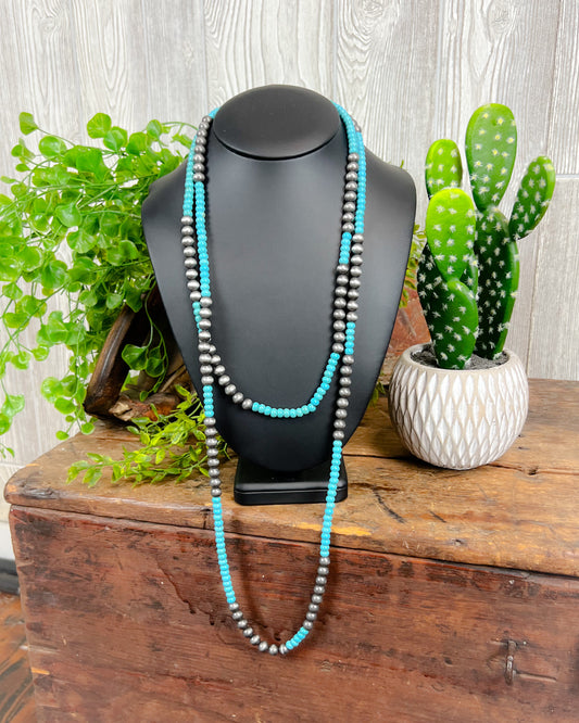 Trouble Long Navajo Style Pearl Necklace