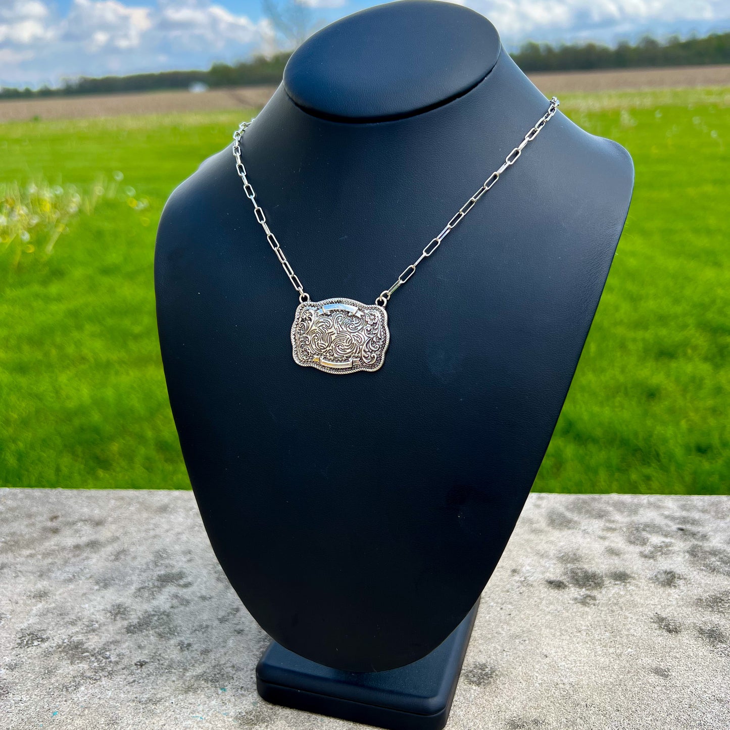 Wild West Buckle Necklace – Silver Chain Pendant
