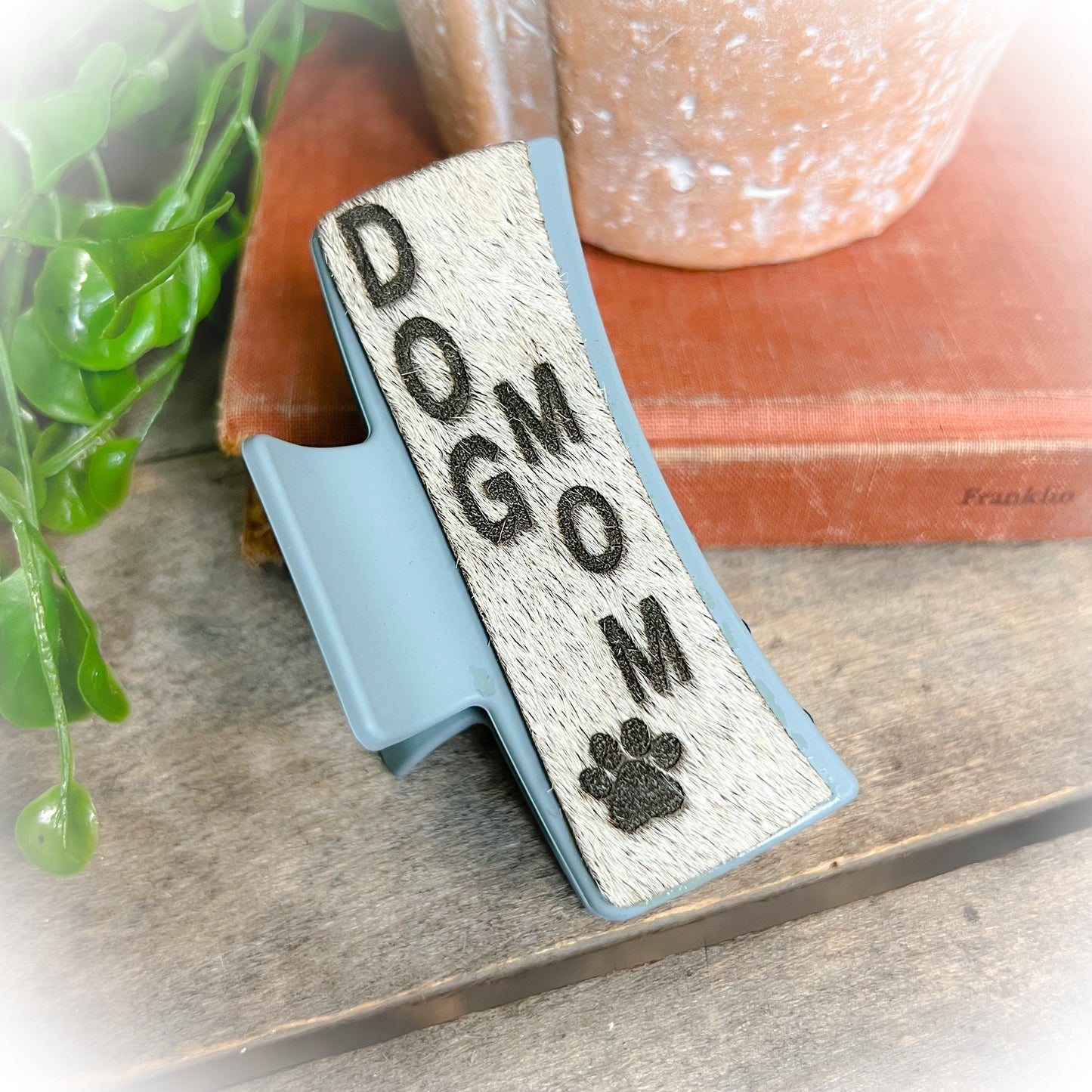 Dog Mom Cowhide Claw Clips