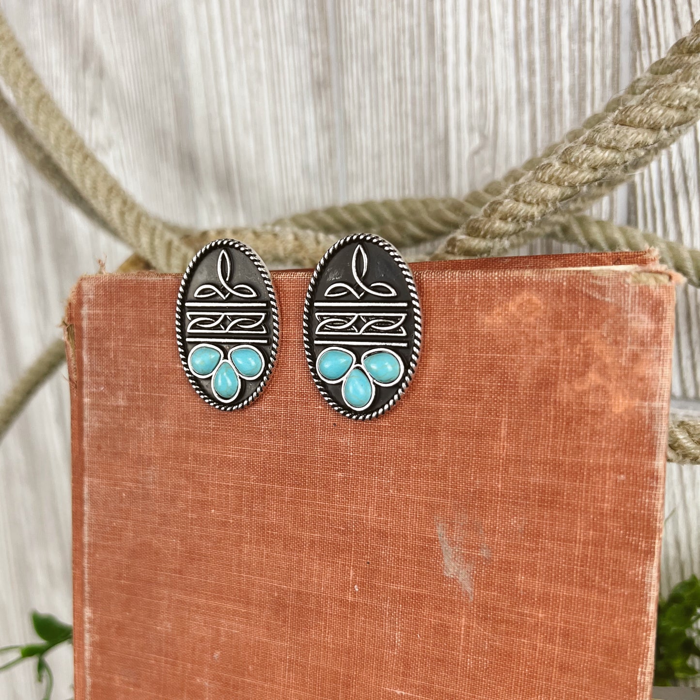 Western Boot Stitch Large Oval Stud Earrings