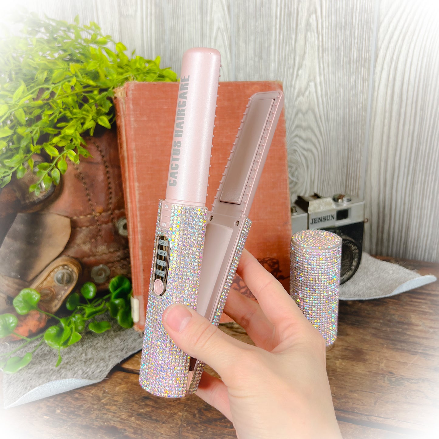 Rose Gold & Rhinestone Travel Straightener