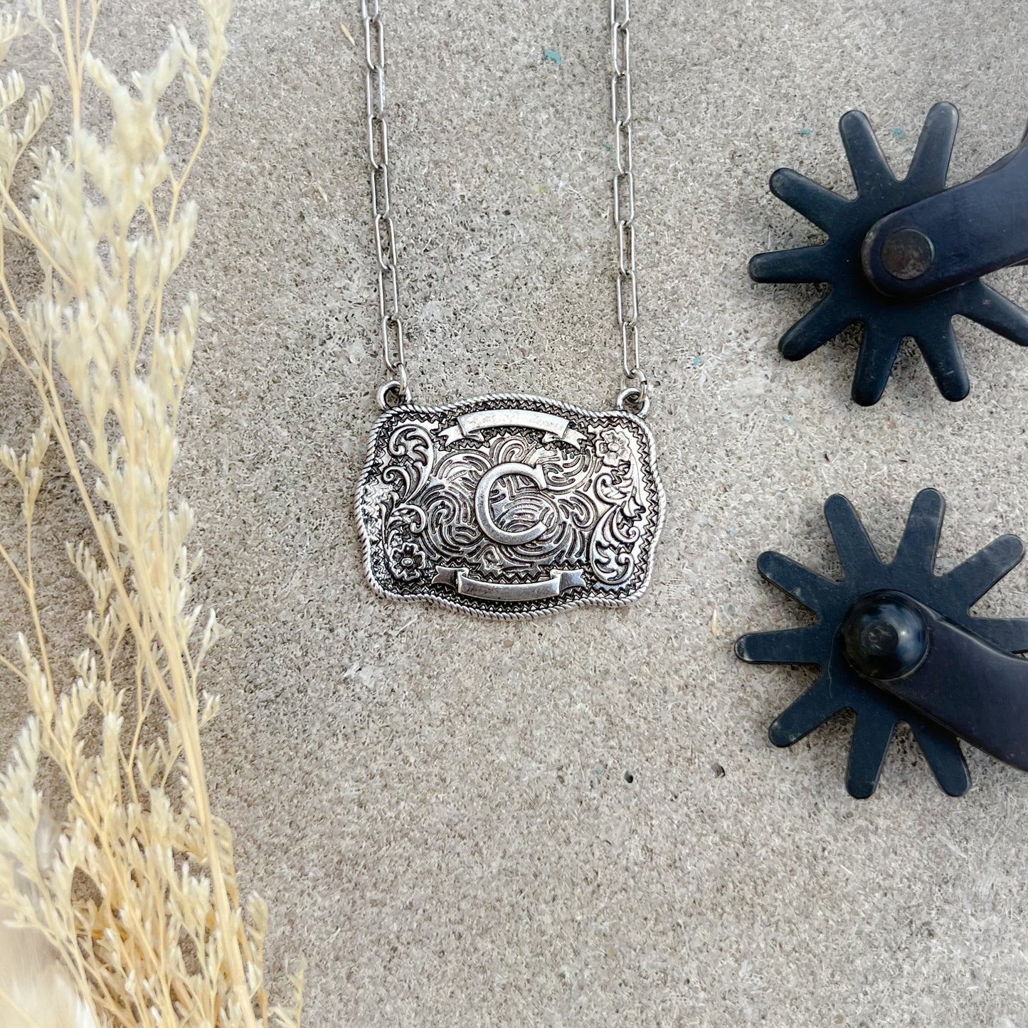 Western Buckle Initial Necklace