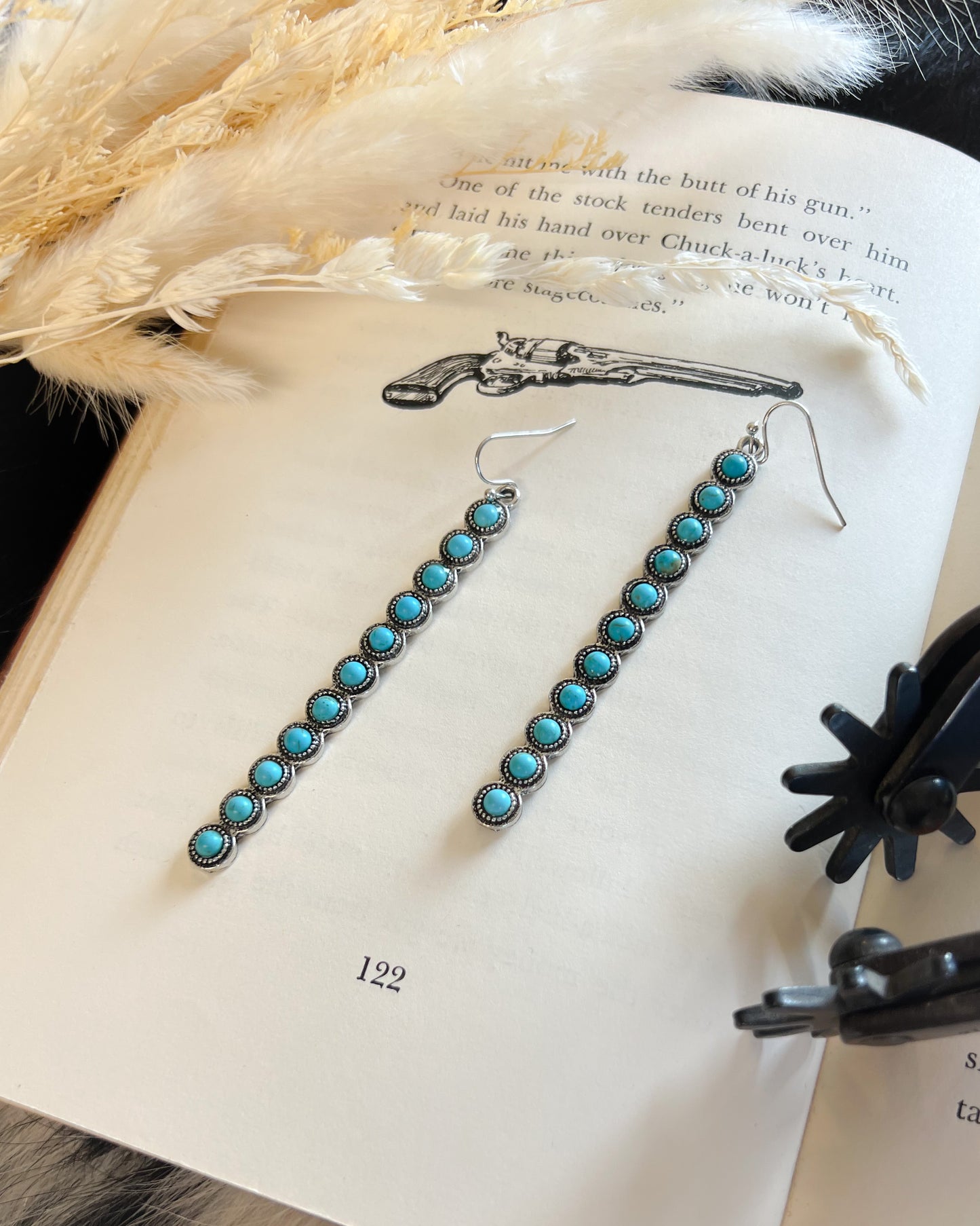 Western Round Stone Bar Dangle Earrings