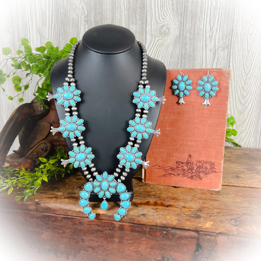Western Statement Squash Blossom Necklace & Earrings Set