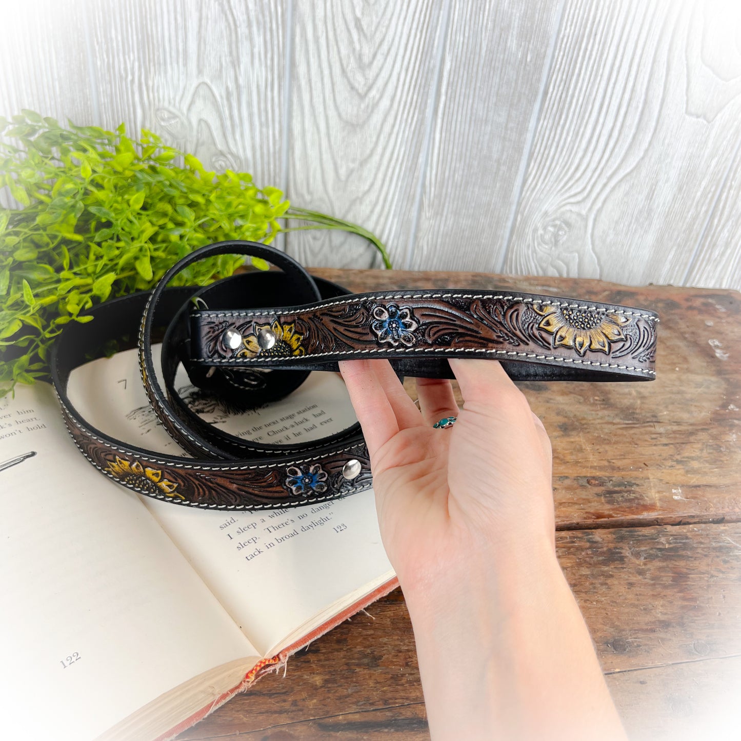 Clair Tooled Leather Dog Leash