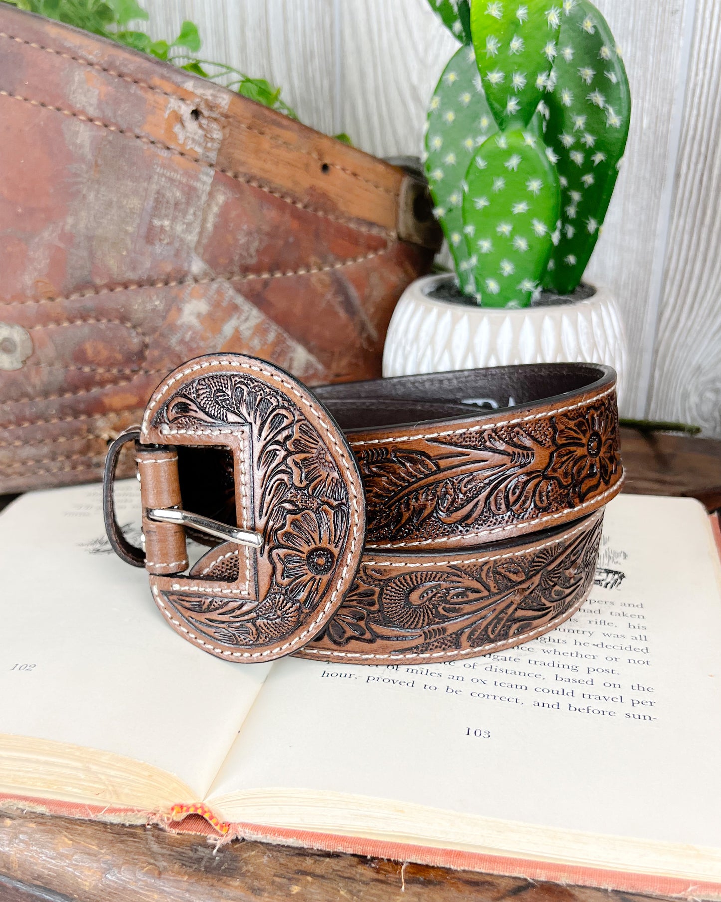 High Desert Tooled Leather Belt - Brown