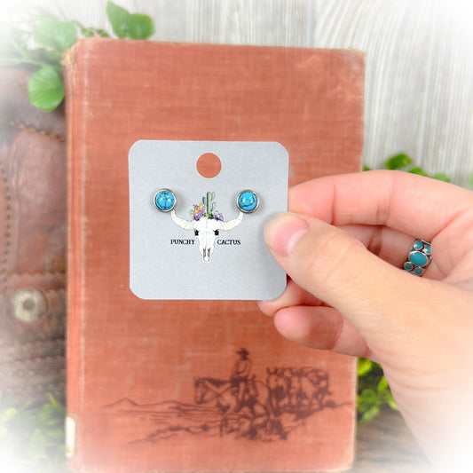 Faux Turquoise Stone Earrings - Stainless Steel & Flat Back