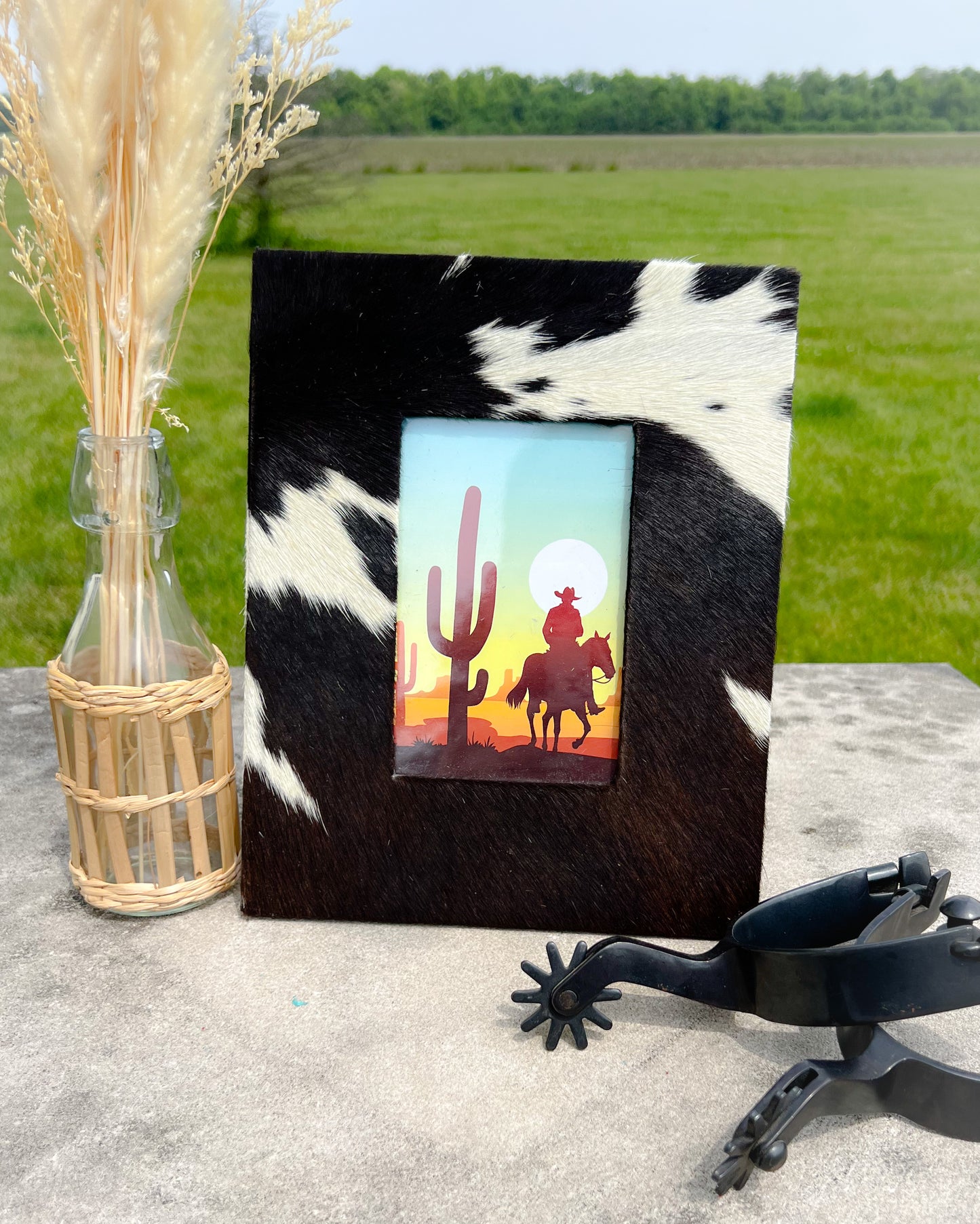 Cowhide Picture Frame - Black & White