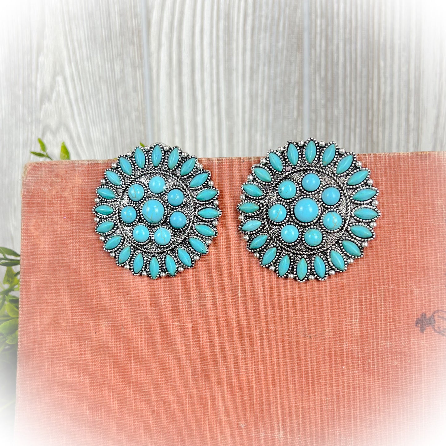 XL Western Concho Stone Earrings - Turquoise