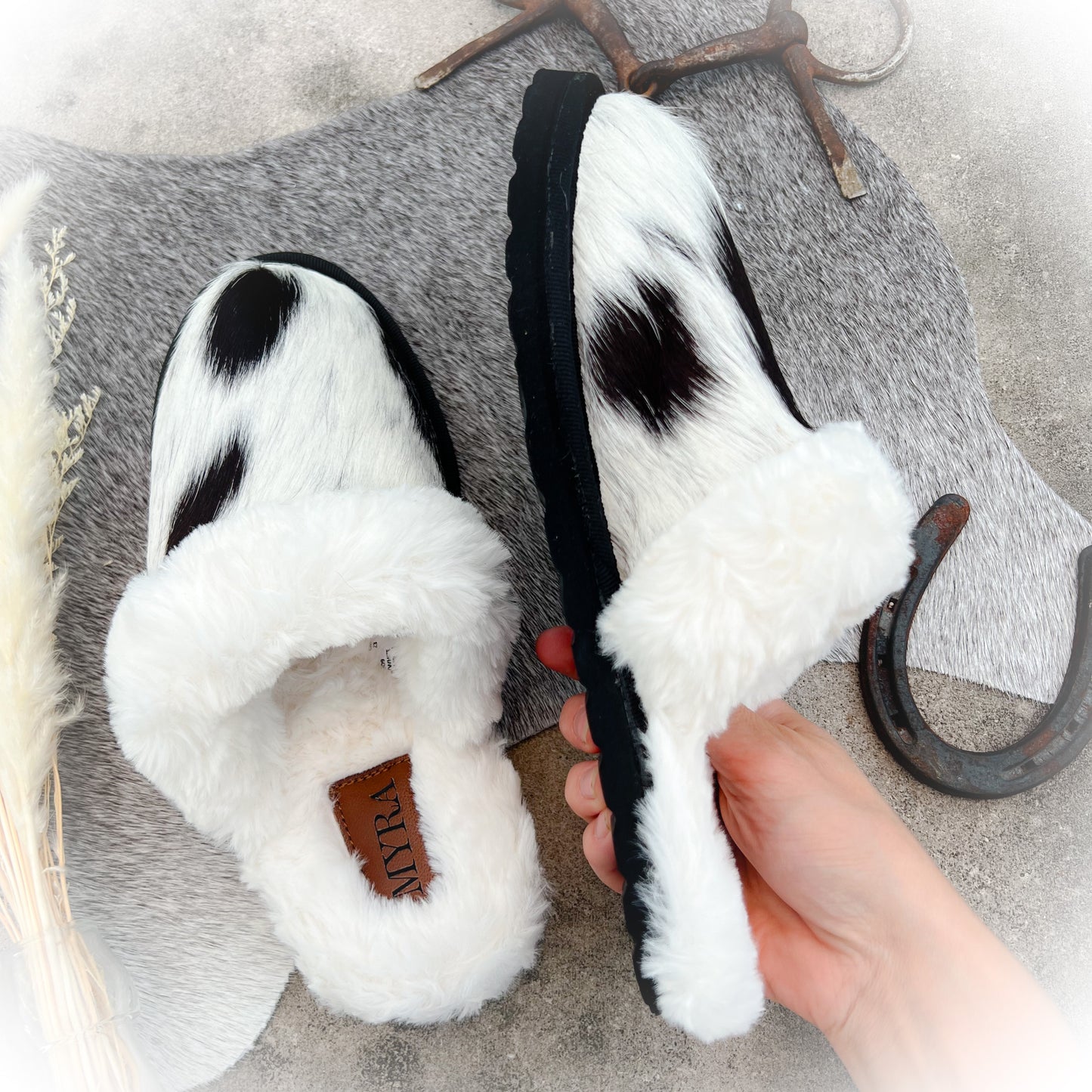 Buckaroo Cowgirl Western Cowhide Slippers - Slip-On*