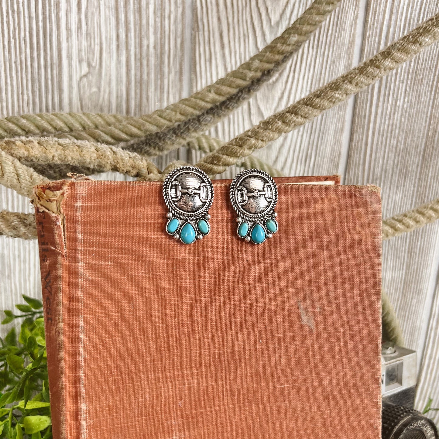 Turquoise Western Concho Horse Bit Stud Earings