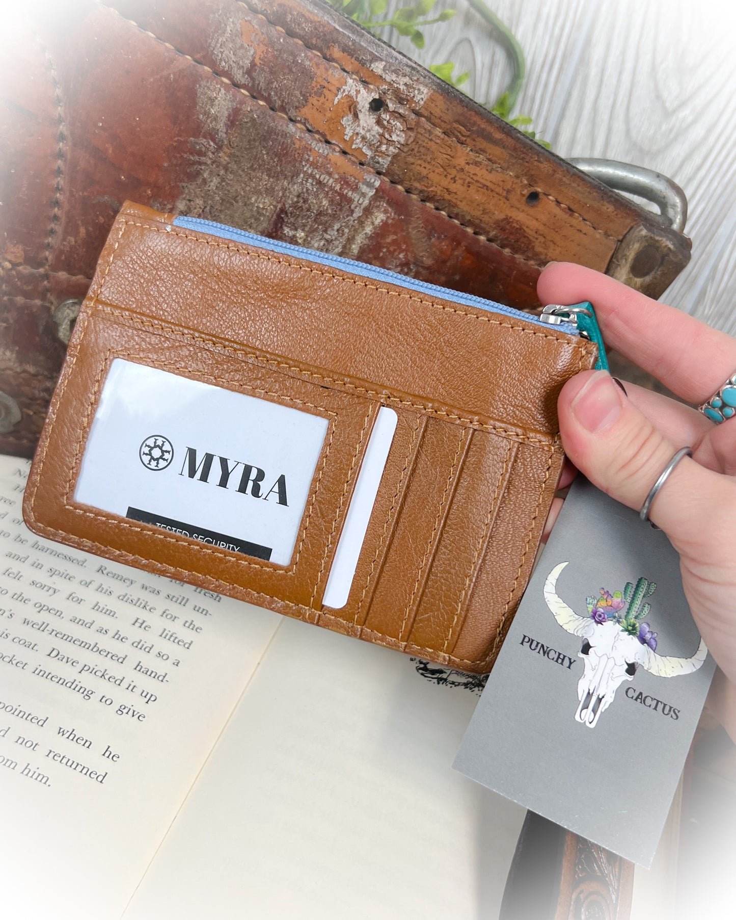Longhorn Tooled Leather Card Holder