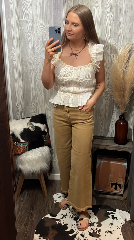 Sophia Tummy Control Wide Leg Risen Jeans - Mocha