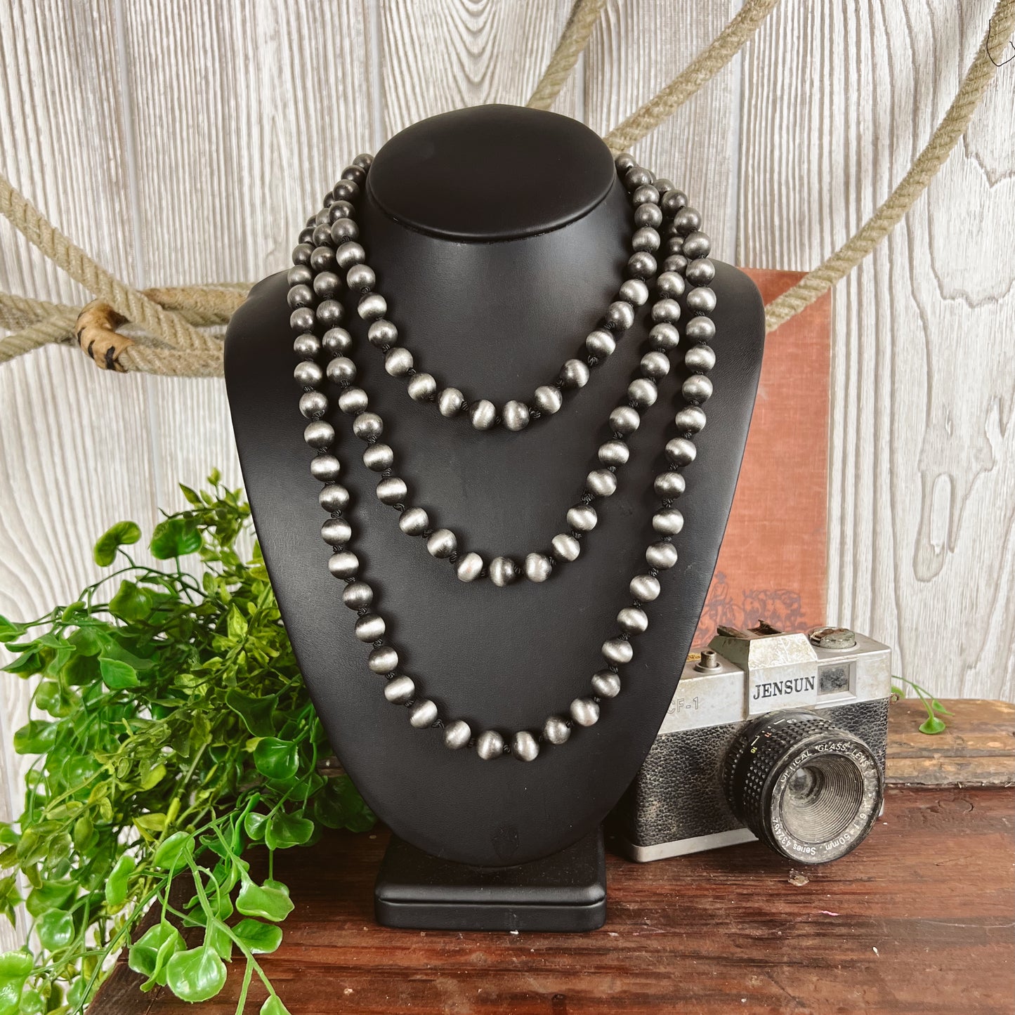 Stampede Navajo Style Pearl Long Necklace - 10mm - 64" - Silver