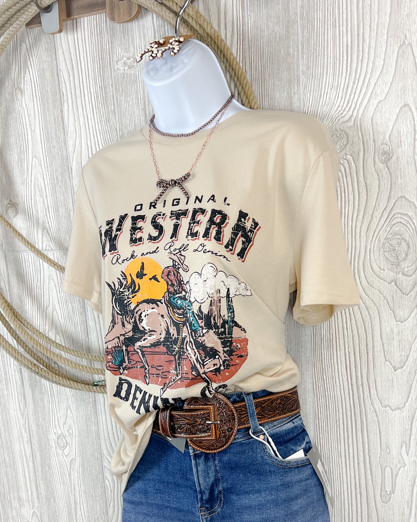 Original Western Denim Cowboy Skeleton Graphic Tee – Unisex Fit
