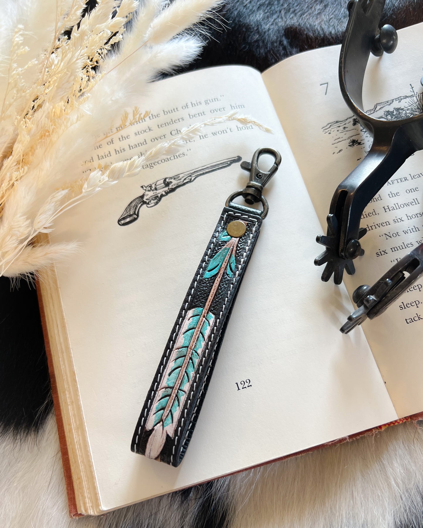 Tooled Leather Arrow Keychain