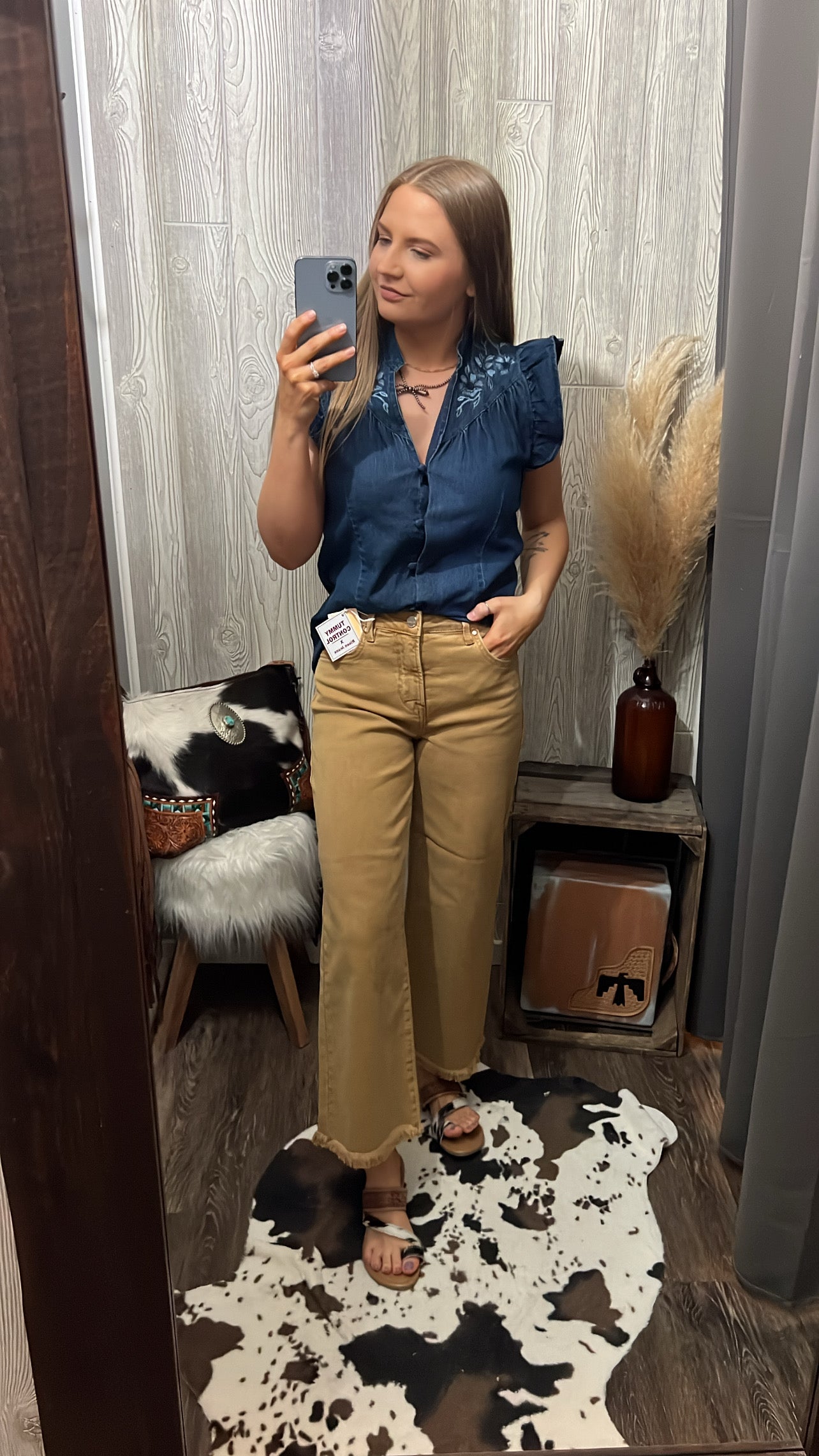 Sophia Tummy Control Wide Leg Risen Jeans - Mocha