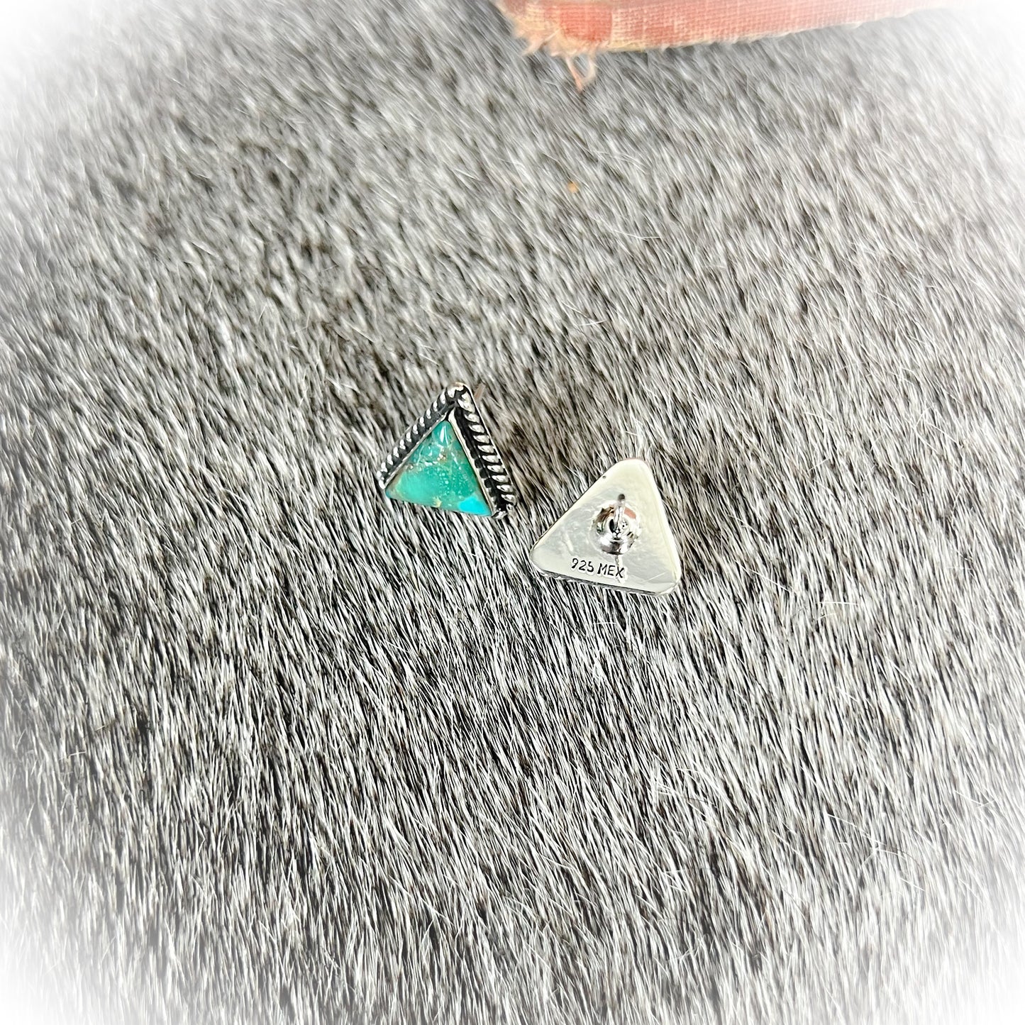 Triangle Stud Earrings – Sterling Silver & Authentic Turquoise - Western Turquoise Jewelry (Stamped)