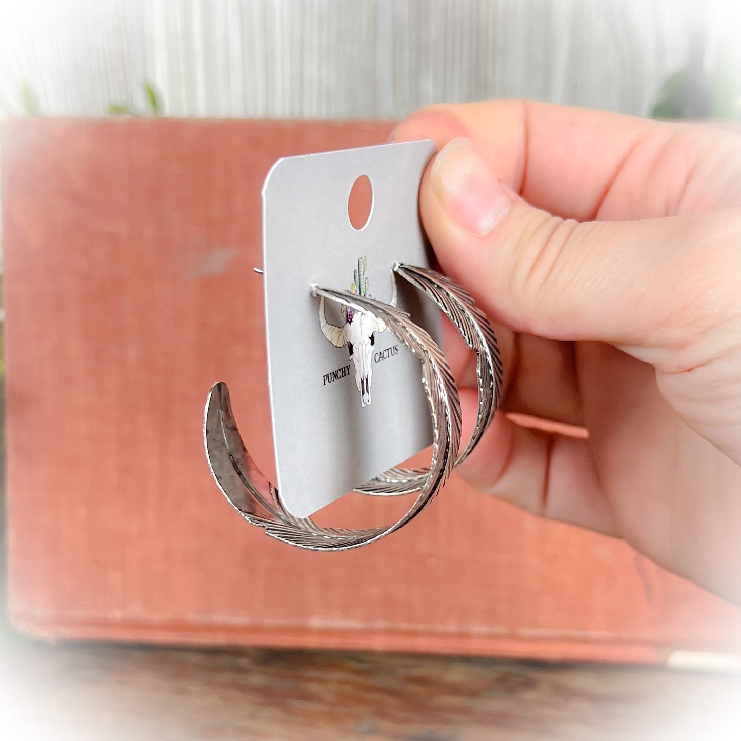 Feather Semi Hoop Earrings