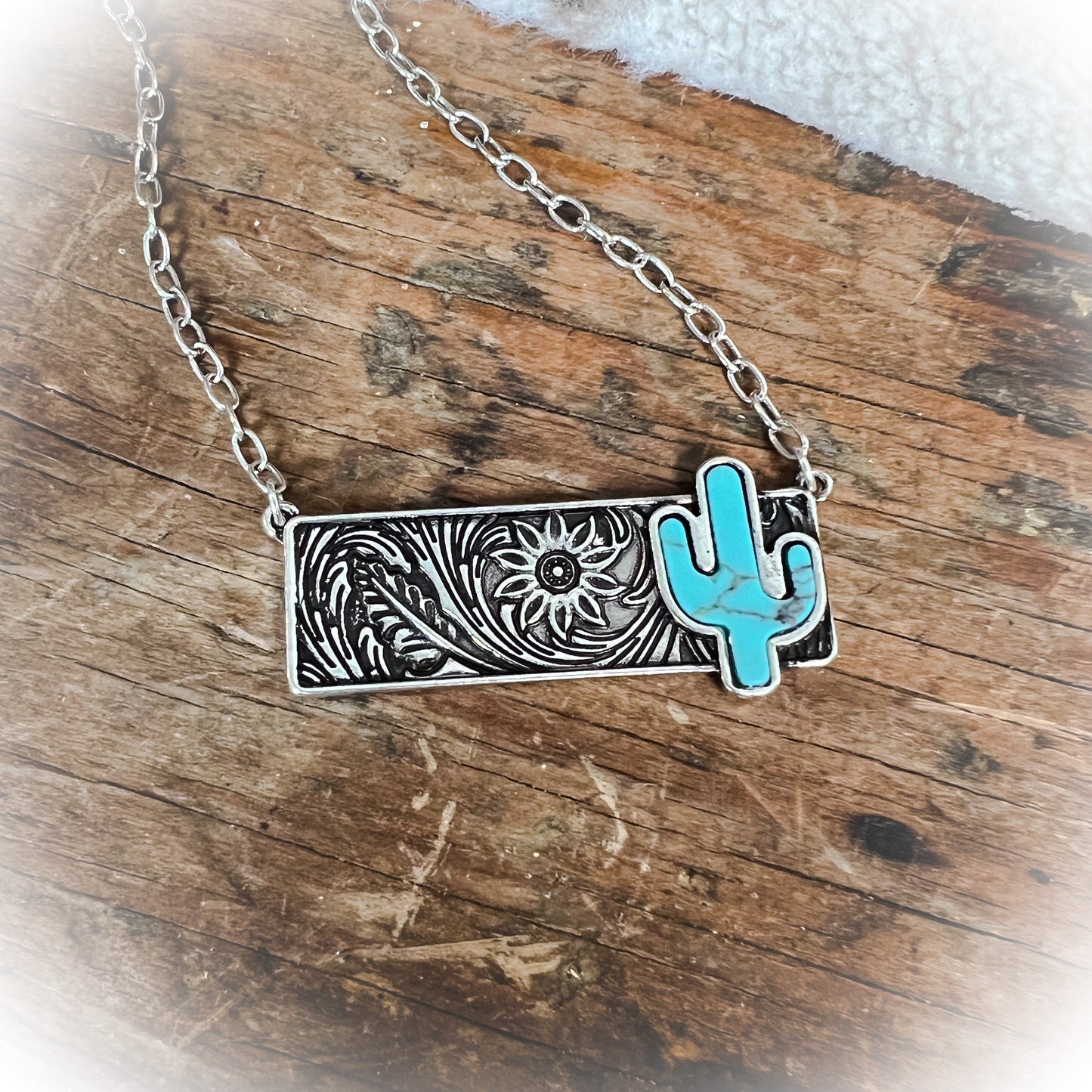 Turquoise Cactus Bar Necklace