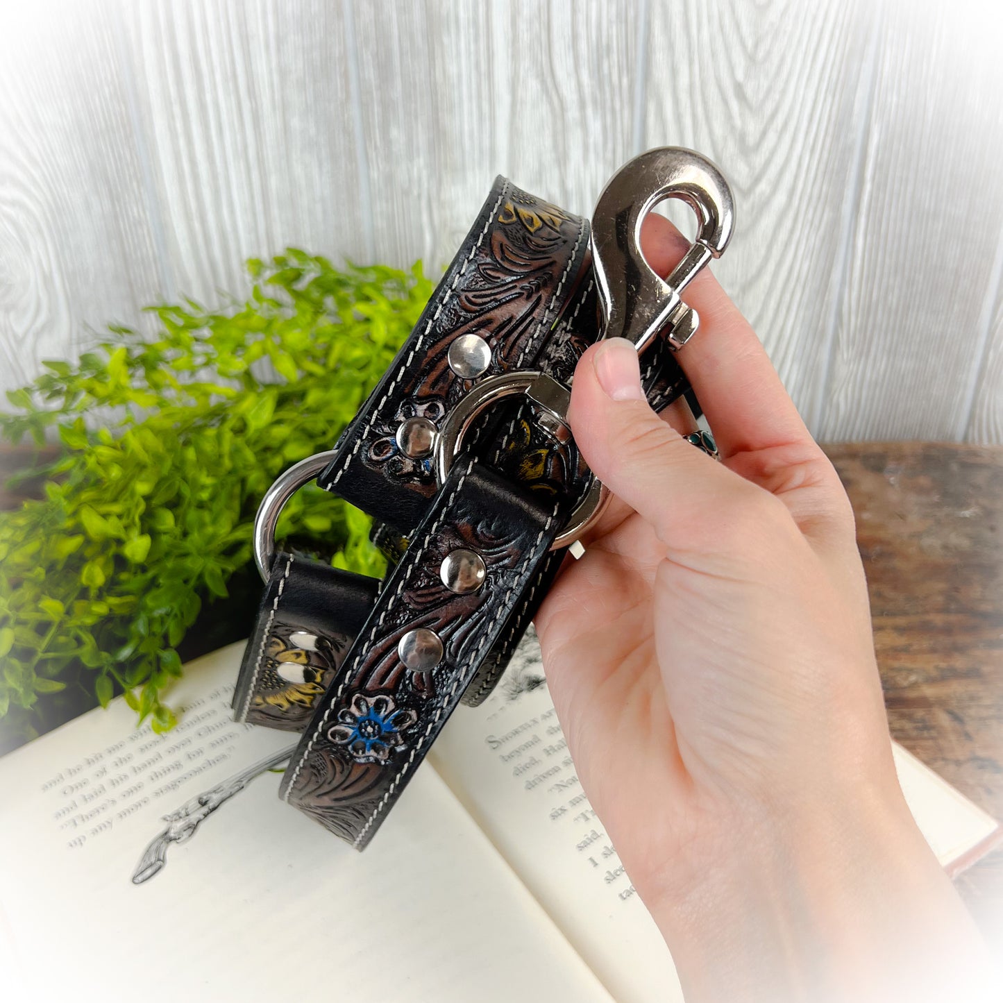 Clair Tooled Leather Dog Leash