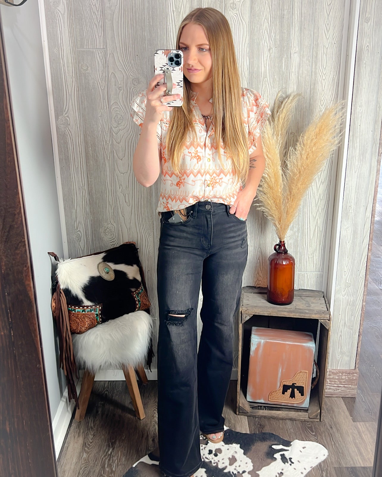 Rustling Rodeo Flutter Sleeve Top β Western Modest Blouse
