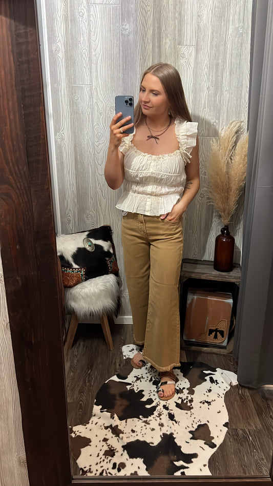 Ruched Crop Top - Natural