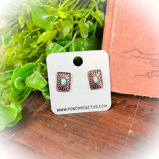 Western Concho Stud Earrings - Bronze