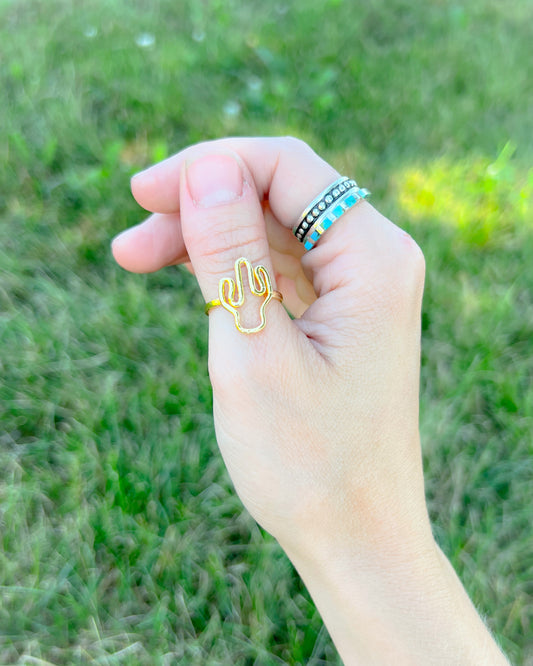 Boho Golden Cactus Ring