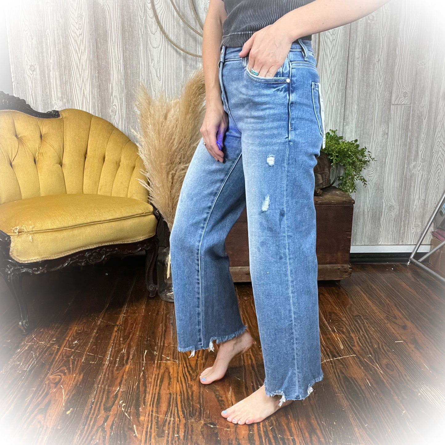 Piper - Risen High Rise Crop Wide Leg Jeans – Light Medium Wash