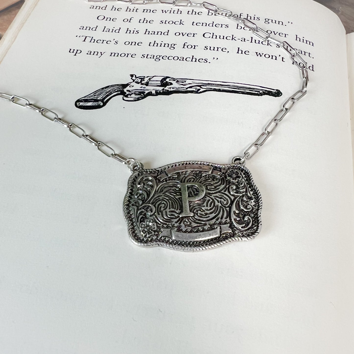 Western Buckle Initial Necklace