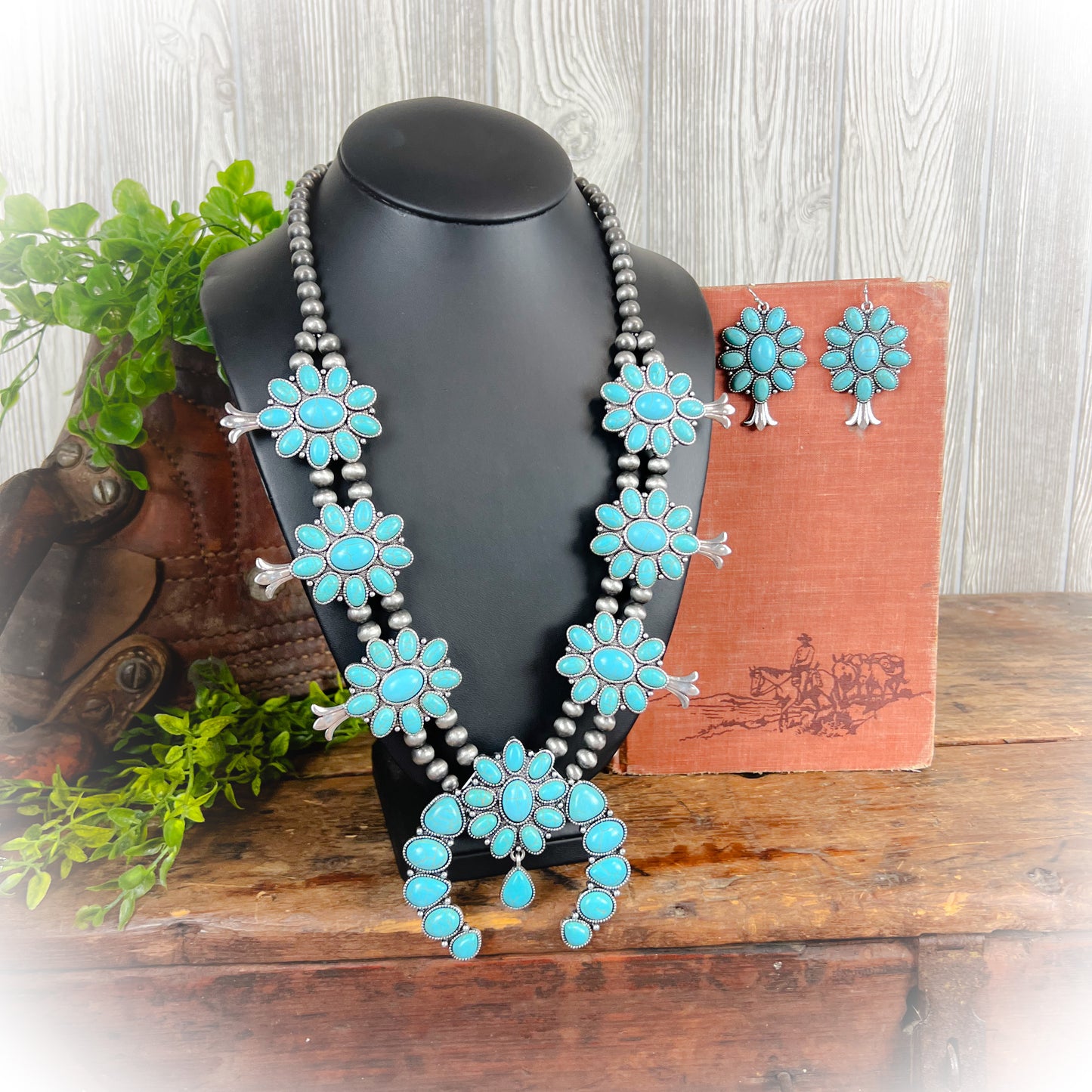Western Statement Squash Blossom Necklace & Earrings Set
