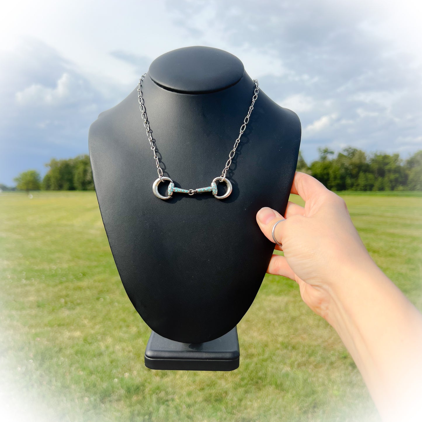 Turquoise Western Horse Bit Necklace & Earrings Set