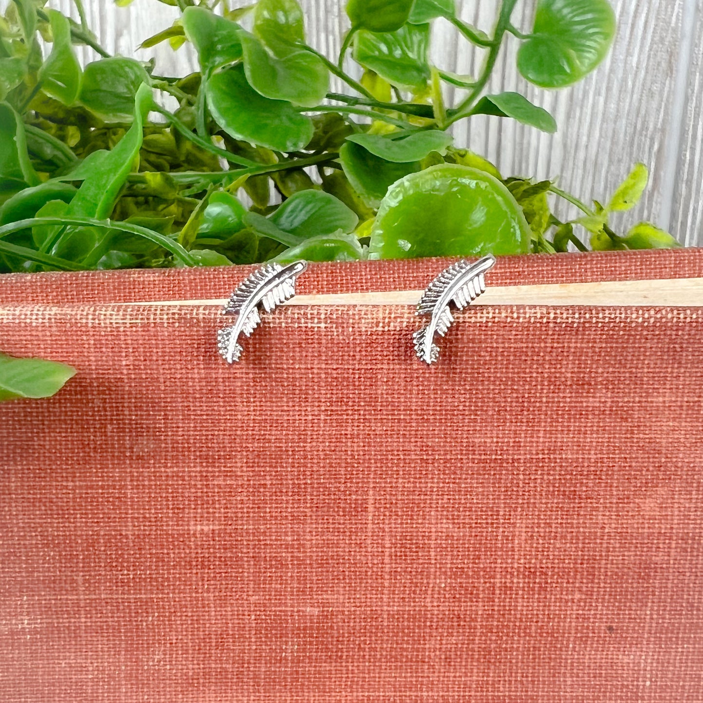 Feather Stainless Steel Flat Back Stud Earrings