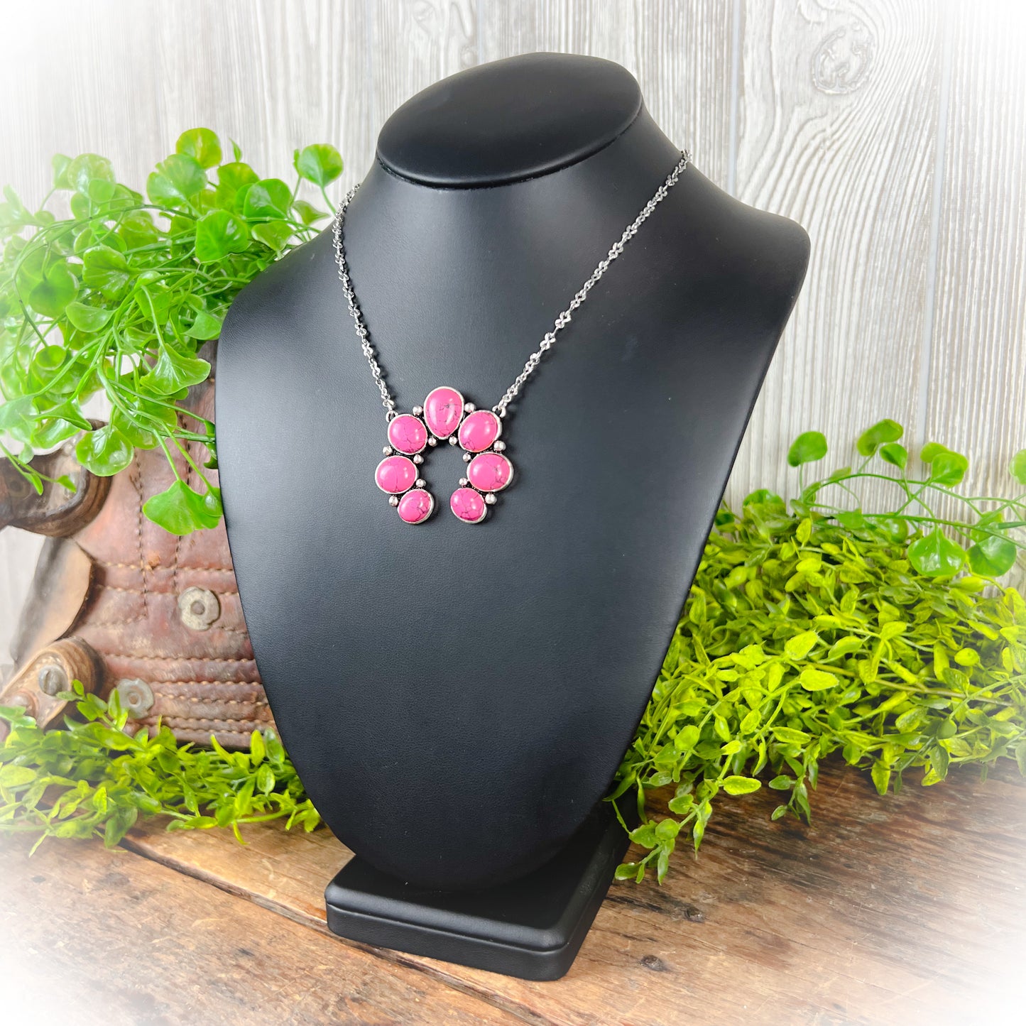 Hot Pink Squash Blossom Pendant Necklace