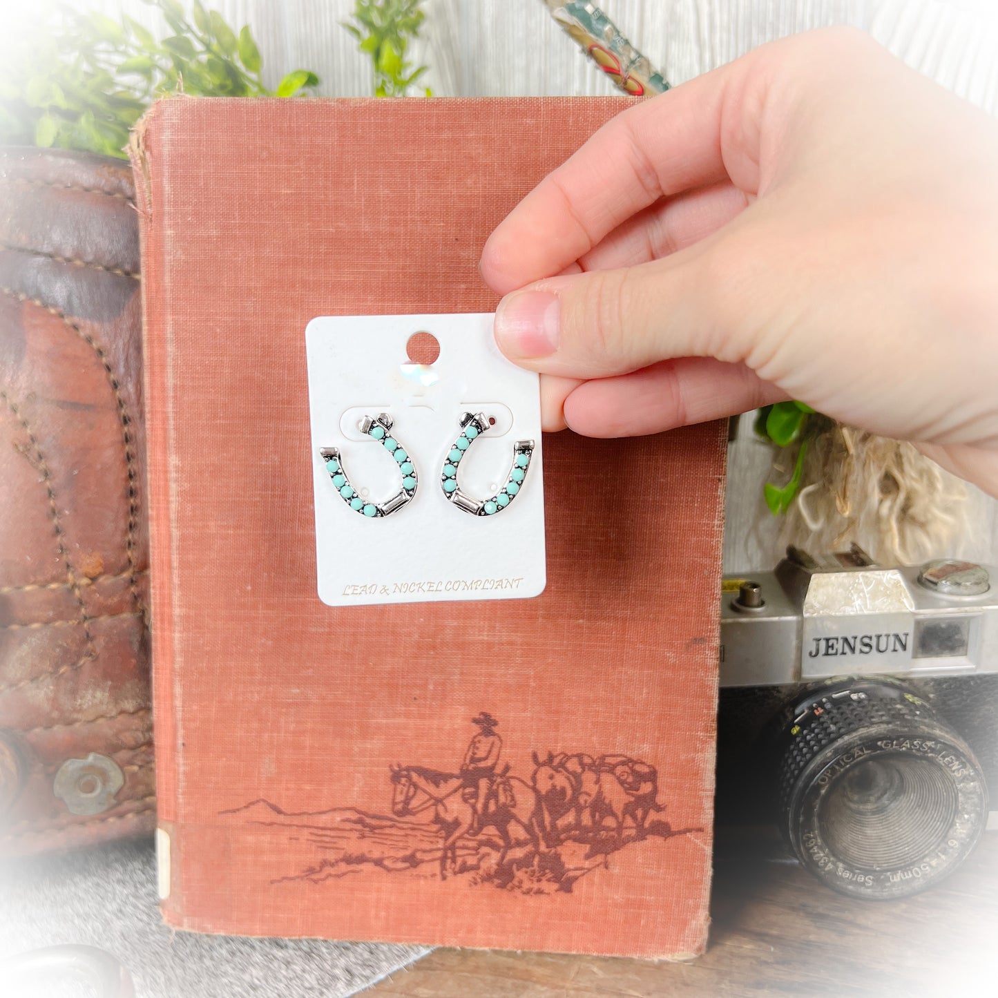 Horseshoe Earrings - Silver & Turquoise
