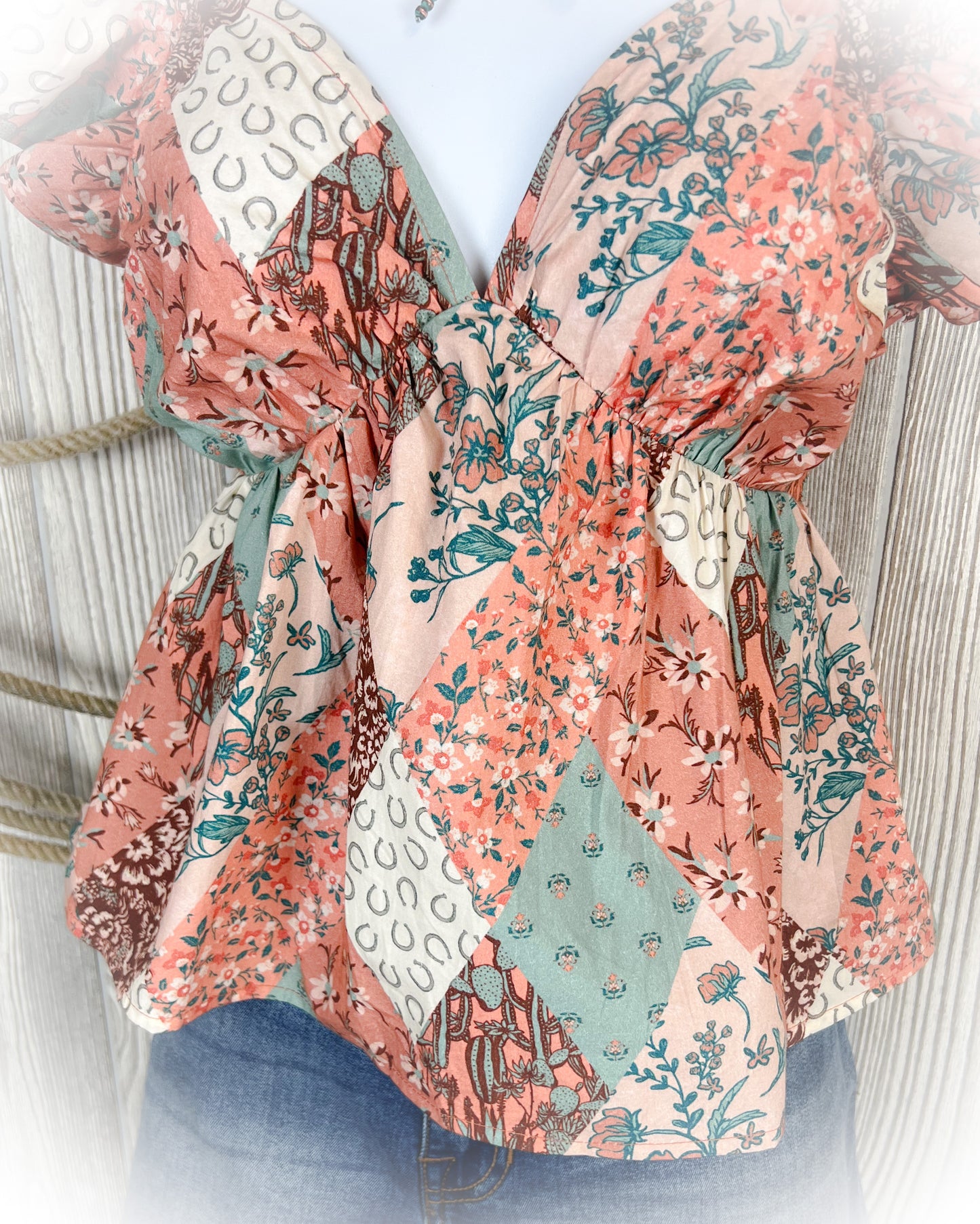 Patchwork Print Flutter Top