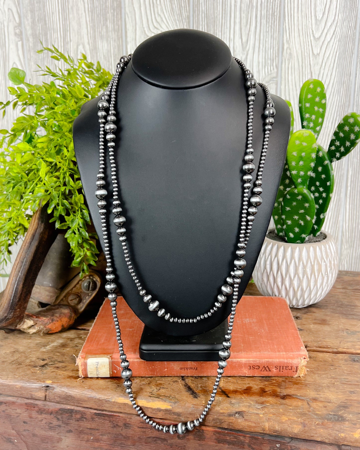 Graduated Navajo Style Pearl Long Necklace - Multiple Colors