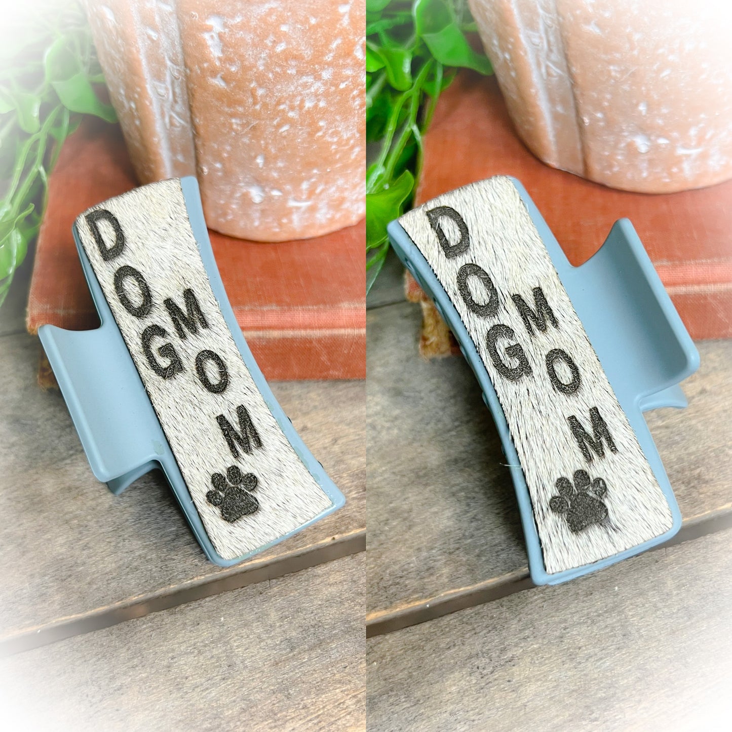Dog Mom Cowhide Claw Clips