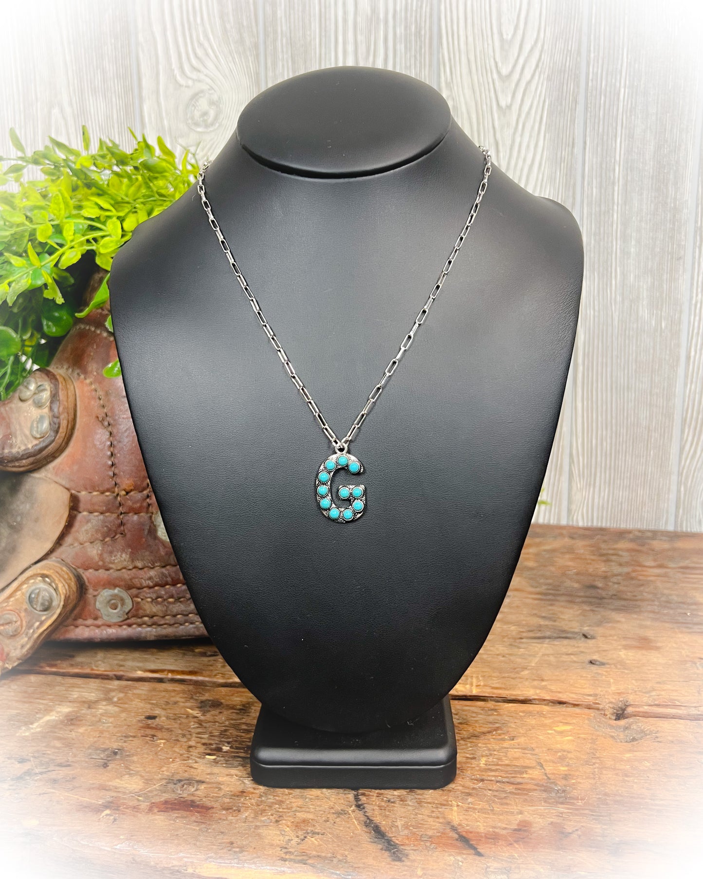 Western Turquoise Stone Initial Necklace