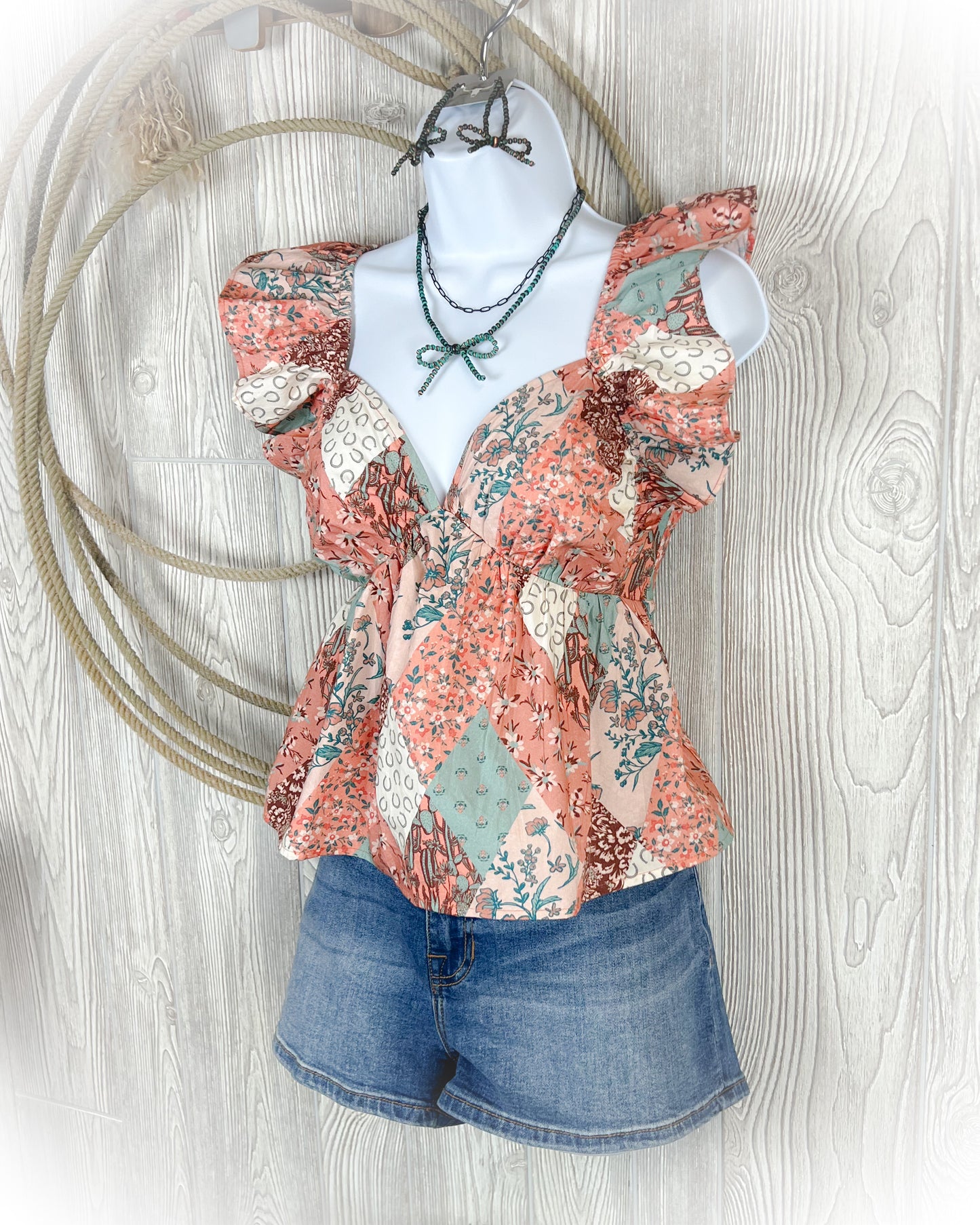 Patchwork Print Flutter Top