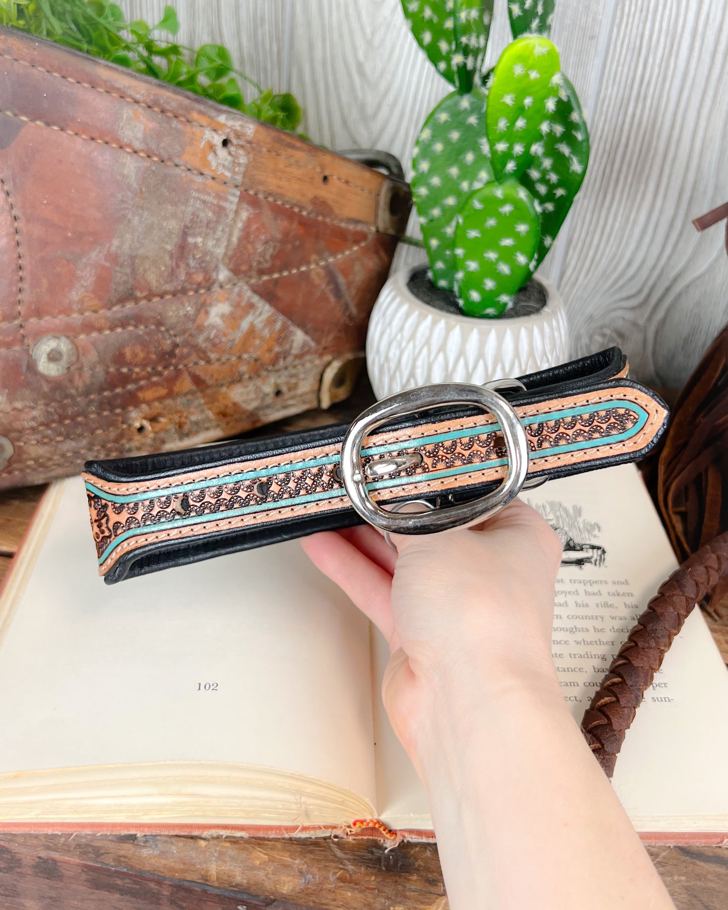 Trusted Amigo Tooled Leather Western Dog Collar