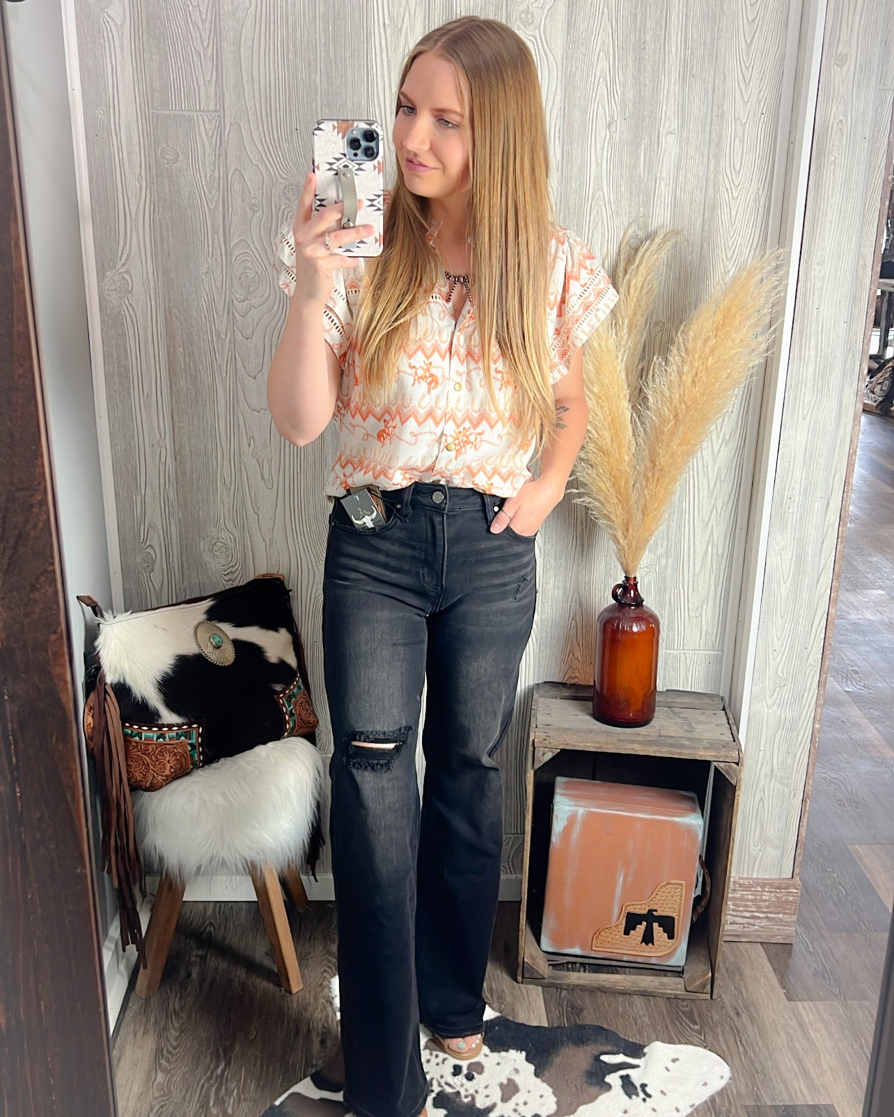 Rustling Rodeo Flutter Sleeve Top β Western Modest Blouse