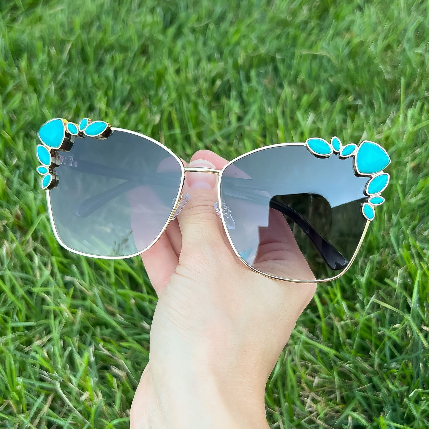 High Class Fancy Gold & Turquoise Stone Western Boho Sunglasses