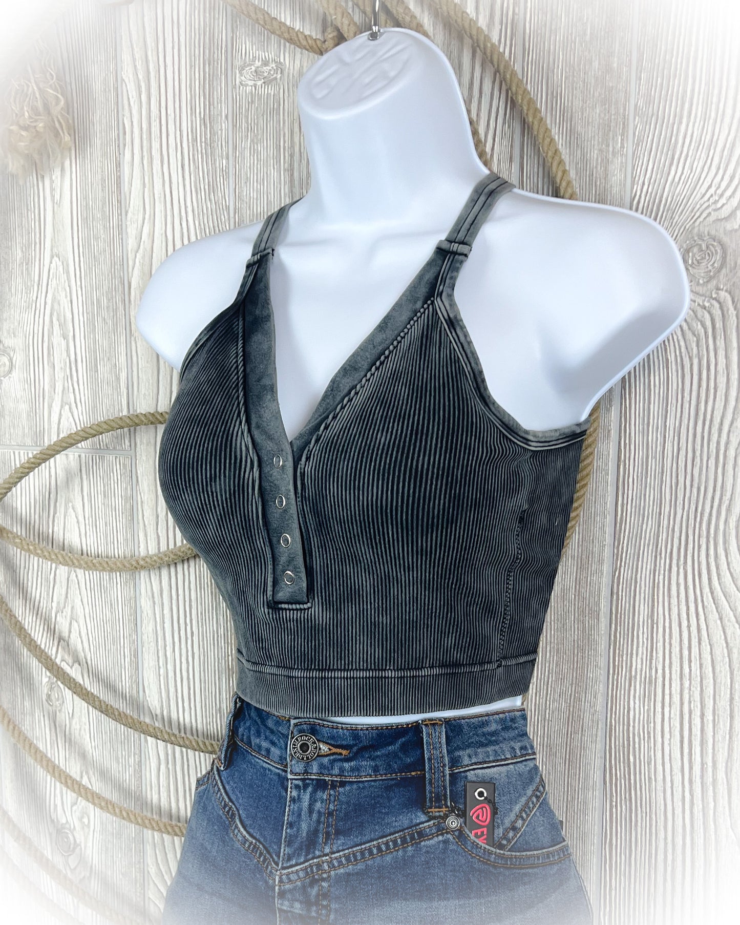 So Comfy Button V-Neck Bralette/Tank Top