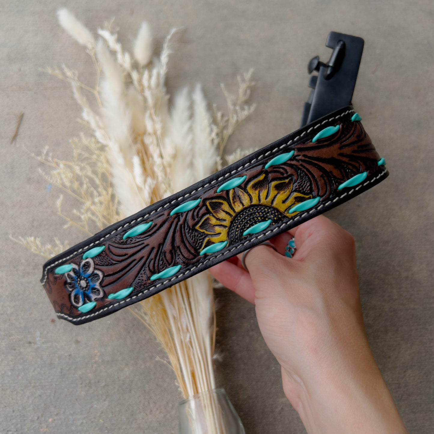 Sunflower Leather Dog Collar